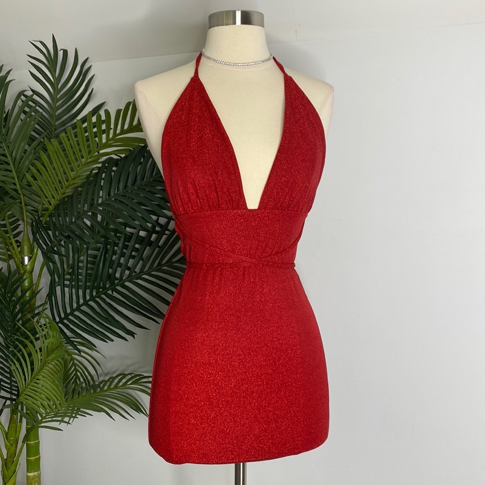 Dark Red Sparkly Mini Dress